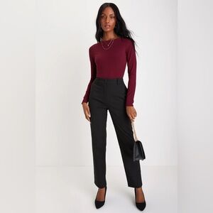 LULUS | Ideal Aura Black High Rise Slim Leg Trouser Pants